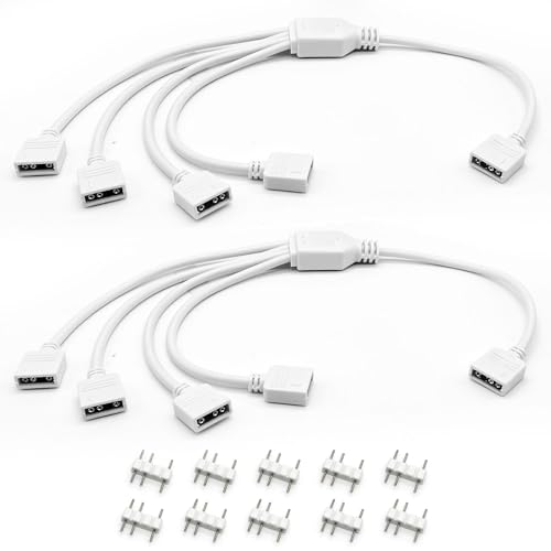 Jstincal 2PCS White ARGB Spliter Cables, 5V 3-Pin Addressable RGB 1-to-4 Y Spliter Cables, for Computer Chassis, 1 to 4 ARGB Cables, 1-to-4 ARGB Extension Cables, 11.8 Inches