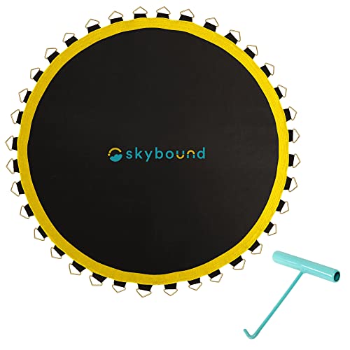 SkyBound Premium Trampoline Replacement Mat, Fits 14 Foot Frames w/Spring Tool, UV Sunguard for Longer Lasting Stitching, Durable V-Rings, Bounce Safely with Extra Rows of Stitching