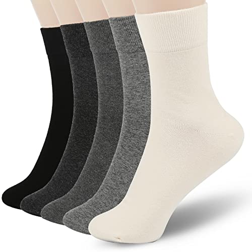 FGZ Womens Thin Cotton Socks, Soft Cotton Socks Women Above Ankle Crew Socks 5 Pairs (5-9,Grey)