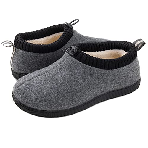 ULTRAIDEAS Men's Cozy Memory Foam Slippers with Warm Fleece Lining, Wool-Like Blend Micro Suede House Shoes with Indoor Outdoor Rubber Sole(Grey, Size 8)