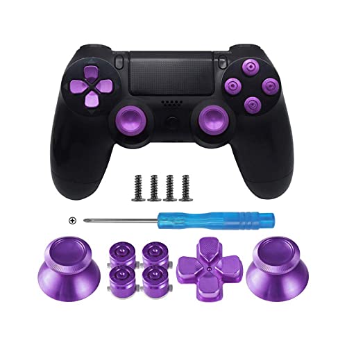 TOMSIN Metal Buttons for PS4 Controller, Aluminum Metal Thumbsticks Analog Grip & Bullet Buttons & D-pad for PS4 Controller (Metal Purple)