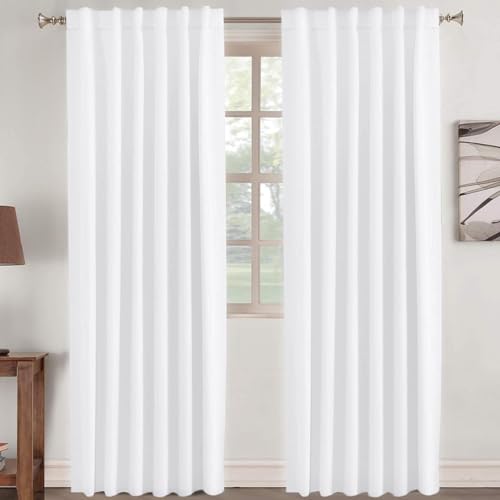 Turquoize White Blackout Curtains 96 Inch Insulated Thermal White Curtains for Bedroom Back Tab Rod Pocket Room Darkening Curtains for Living Room, Pure White, 52' W x 96' L inch (Set of 2 Panels)
