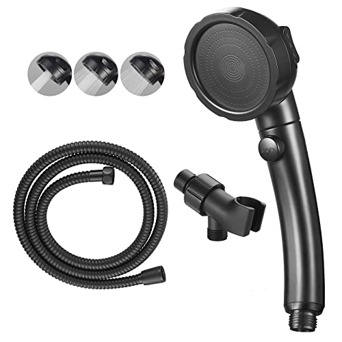 KAIYING High Pressure Handheld Shower Head with ON/OFF Pause Switch, 3 Spray Modes Shower Wand with Shut Off Button, Removable Camper Shower Head with Hose and Adjustable Angle Bracket (Black)