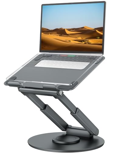 tounee Telescopic Laptop Stand for Desk with 360° Swivel Base, Sit to Stand, Height Adjustable, Portable Riser Holder for Good Posture, Compatible with MacBook Pro, All Laptops 10-17'-Gray