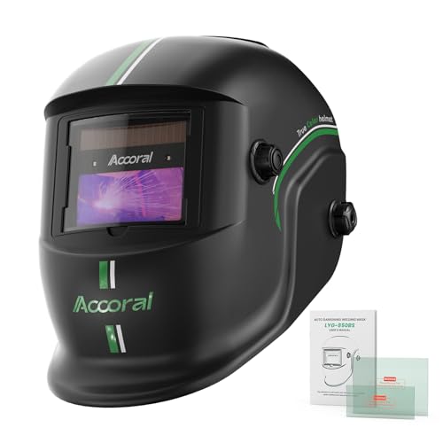 Accoral 1/1/1/1 Large Viewing Auto Darkening Welding Helmet True Color Solar Powered Weld Hood Wide Shade 4/8.5-12.5 for TIG MIG Arc LYG 850BS