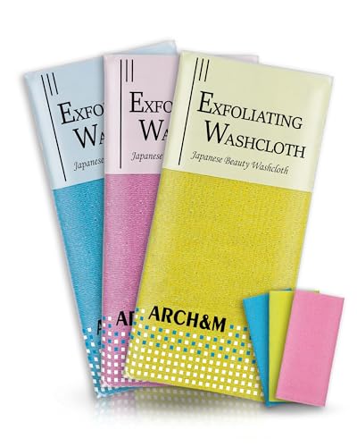 Exfoliating Washcloth Exfoliating Body Scrubber Japanese Washcloth Bath Wash Cloth Korean Exfoliating Luffah Towel Beauty Washcloth Sponge Loofah Body Scrub Back Scrubber for Shower 3 Pack by ARCH&M