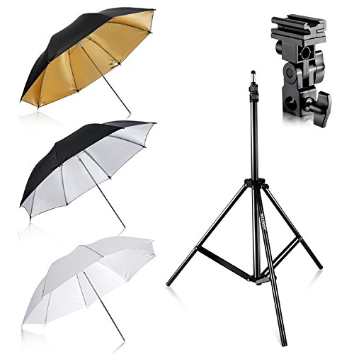Neewer Flash Mount Three Umbrellas Kit 33'/84cm White Soft/Silver Reflective/Gold Reflective Umbrella for Canon 430EX II,580EX II,Nikon SB600 SB800,Yongnuo YN 560,YN 565,Neewer TT560,TT680