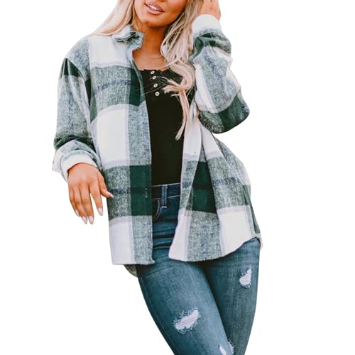 Girls Flannel Shirt Long Sleeve Button Down Plaid Shirt Jacket, 3 Months - US 2XL,Casual Wool Blend Long Plaid Shirt Jacket Button Down Pocketed Shirt Shacket
