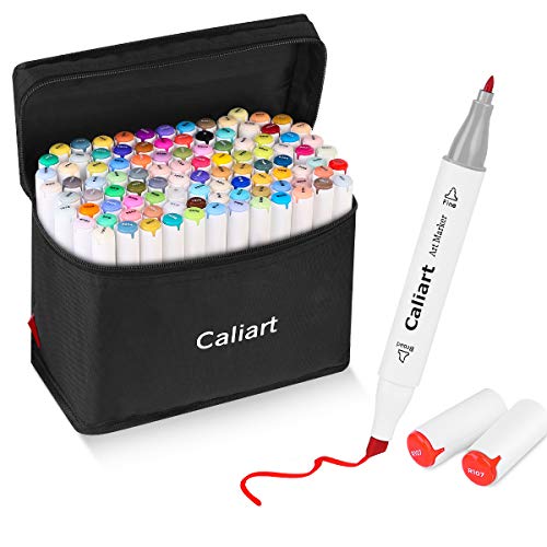 Caliart Alcohol Based Markers, 100 Colors Dual Tip Art Sketch Markers, Aesthetic Cute Preppy Stuff School Supplies, Drawing Pens Permanent Markers for Adult Kids Artist Mothers Day Gift for Mom