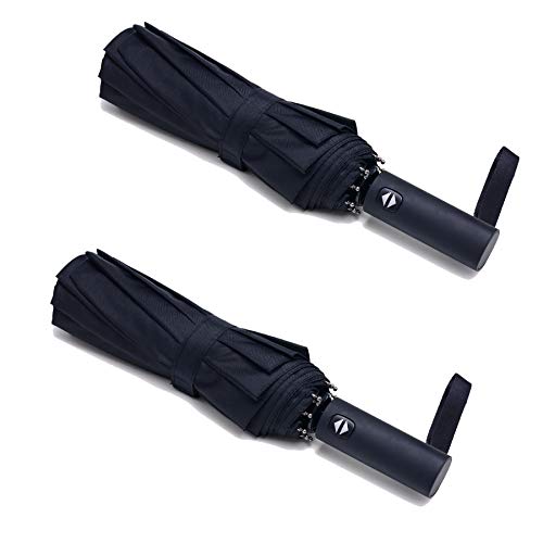 PFFY 2 Packs Travel Umbrella Windproof Auto Open & Close 8 RIBS Collapsible Folding Small Compact Backpack Car travel Essentials Purse Umbrellas for Rain Black