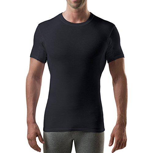 T THOMPSON TEE Sweatproof Undershirt for Men with Underarm Sweat Pads (Slim Fit, Crew Neck, Black)
