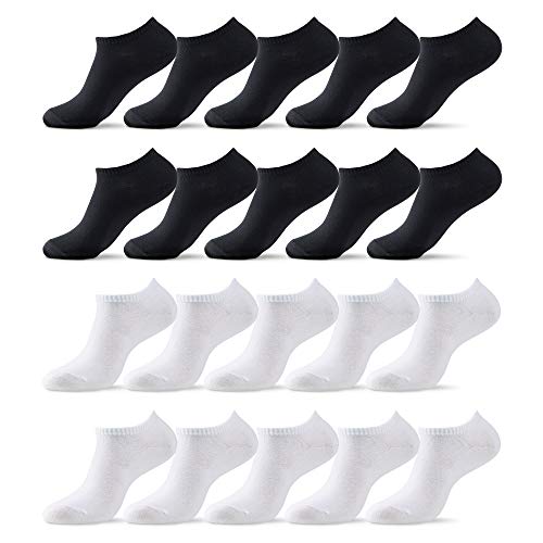 MONFOOT Women's and Men's 20 Pack Cotton Low Cut Ankle Socks Black White