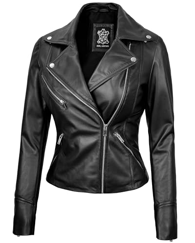 Decrum Black Leather Biker Jackets Women - Womens Moto Jacket [1301434] | NINFA, L