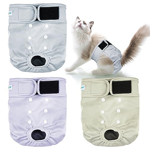 Paw Legend Reusable Cat Diapers (Pack of 3) with Good Absorbency Cat Diapers for Female Cats & Male Cat Easy to Put on Adorable Diapers for Cats Secure Fit