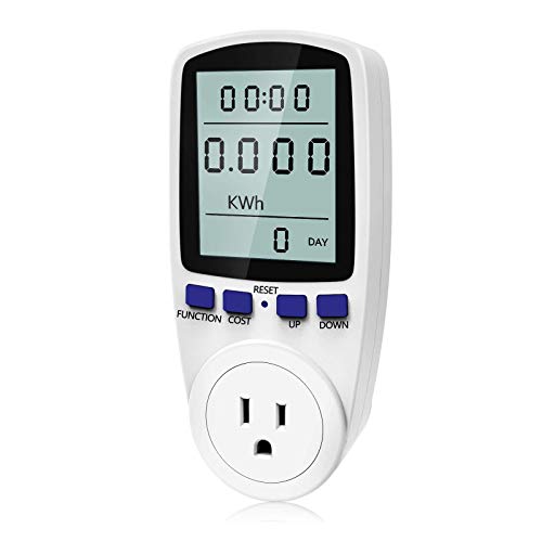 kuman KW47-US Electricity Usage Monitor Plug Power Watt Voltage Amps Meter with Digital LCD, Overload Protection and 7 Display Modes for Energy Saving (NO-Backlight), White