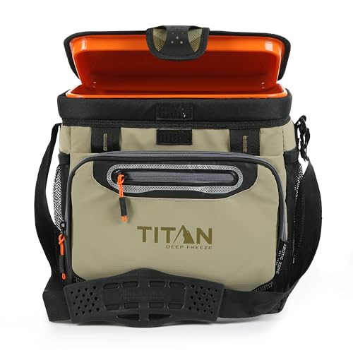 Titan Deep Freeze Cooler - 16 Can Zipperless Hardbody Cooler - Deep Freeze Insulation, HardBody Liner, and SmartShelf - Moss