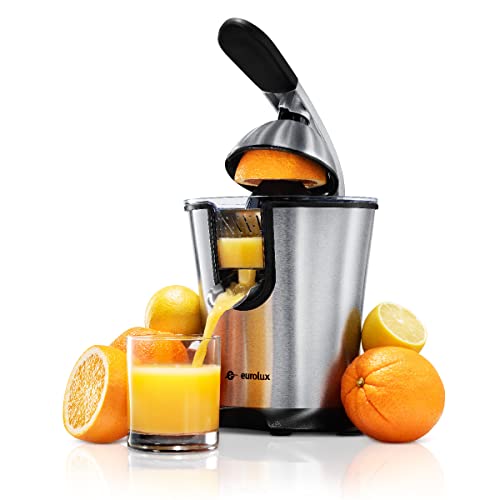 Eurolux Electric orange juicer squeezer | Pro Stainless Steel Citrus Juicer with Soft Grip Handle for Effortless Juicing, Also Fits Lime & Grapefruit Auto Shutoff, Dishwasher-safe Parts, Pulp Control