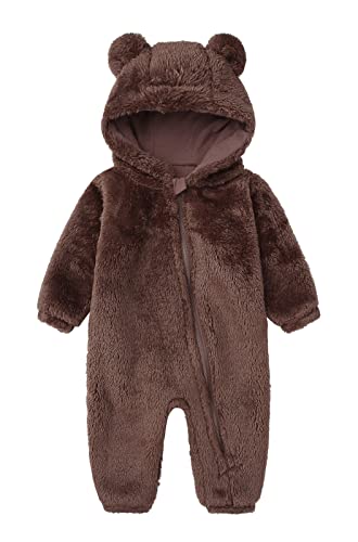 Woolly Infant Bear Costume Zipper Long Sleeve Onesies Lovely Cartoon Hoodies for Baby 6-9 Months Brown
