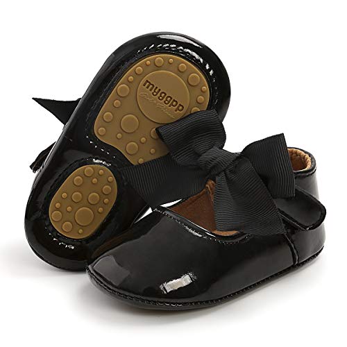 COSANKIM Baby Girls Mary Jane Flats Shoes Anti-Slip Rubber Sole Infant Toddler Princess Wedding Dress Shoes（6-12 Months Infant, A/Black）