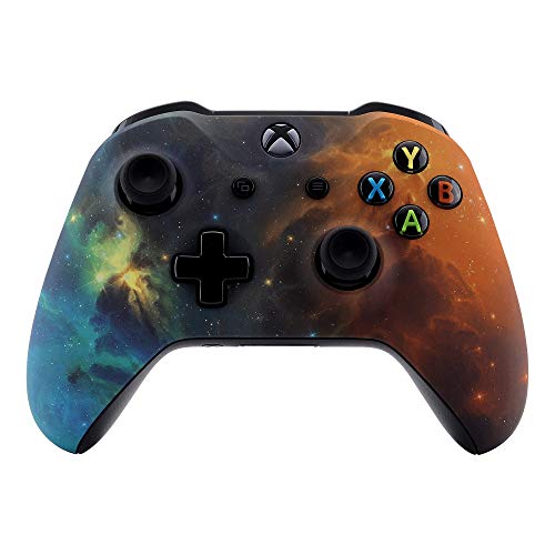eXtremeRate Orange Star Universe Patterned Faceplate Cover, Soft Touch Front Housing Shell Case, Comfortable Soft Grip Replacement Kit for Xbox One S/X Controller Model 1708 - Controller NOT Included