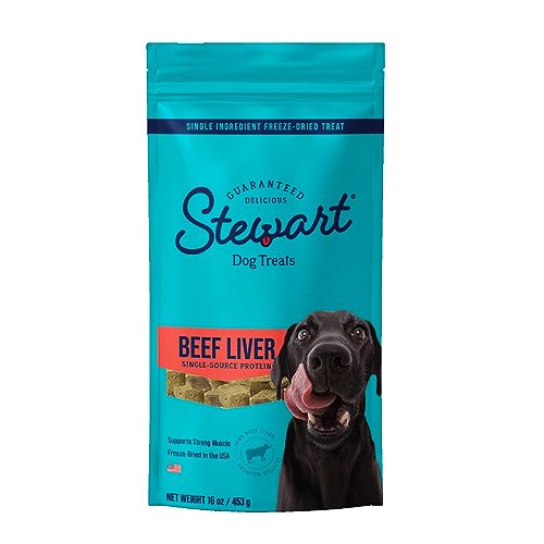 Stewart Freeze Dried Dog Treats, Beef Liver, Grain Free & Gluten Free, 16 Ounce Resealable Pouch, Single Ingredient, Made in USA, Dog Training Treats