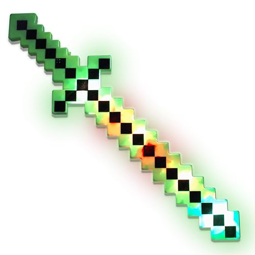 Fun Central LED Light Up Pixel 8-Bit Toy Sword for Kids - Green