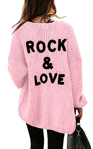 PRETTYGARDEN Womens Cardigan for Women Dressy，Chunky Knit Sweater Open Front Oversized Long Cardigan Outwear Coat (Pink,Small)