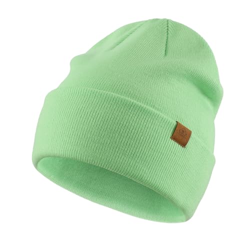 Home Prefer Mens Winter Hats Acrylic Knit Cuff Beanie Cap Warm Womens Beanie Hat (Light Green)
