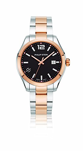 Philip Stein Men's Traveler Swiss-Quartz Watch with Two-Tone-Stainless-Steel Strap, 9 (Model: 92TRG-CBKRG-SSTRG)