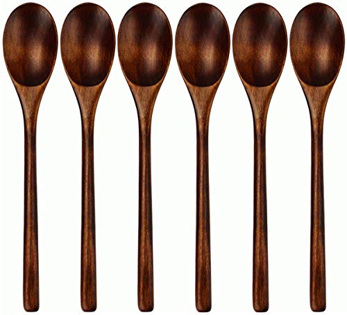 AOOSY Spoons, Wooden Spoons for Eating, 6 Pieces Japanese Natural Plant Ellipse Wooden Ladle Spoon Set for Cooking Mixing Stirring Honey Tea Soda Dessert Coconut Bowl Nonstick Pots Kitchen