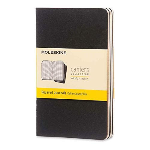 Moleskine Cahier Journal, Soft Cover, Pocket (3.5' x 5.5') Squared/Grid, Black, 64 Pages (Set of 3)