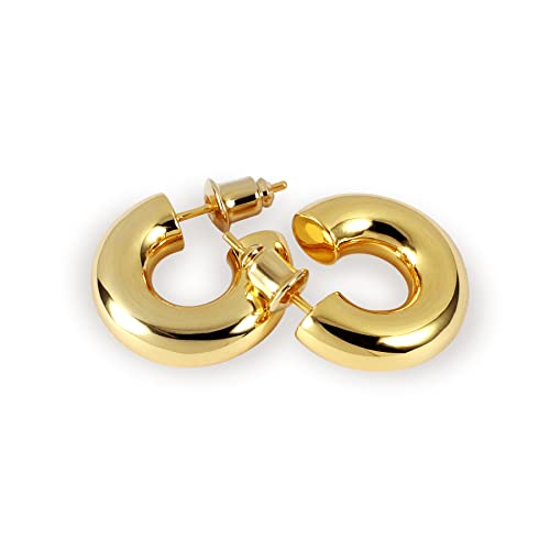 Charm In I 14K Gold Colored Lightweight Chunky Open Hoops | Ladies Gold Hoodie Earrings | Perfect Size Hypoallergenic Earrings…
