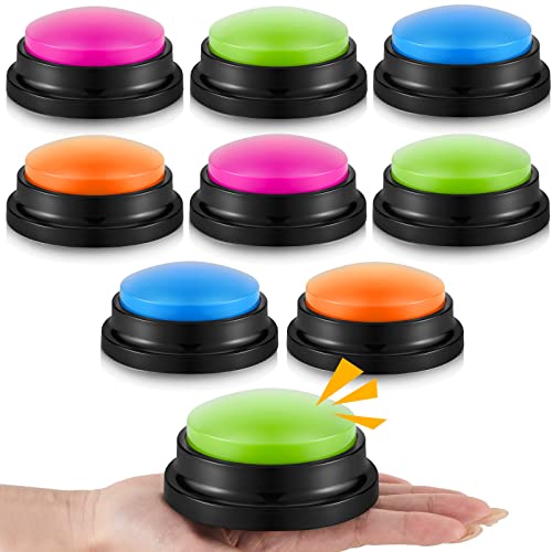 Honoson 8 Pieces Recordable Answer Buzzers Button Answer Buzzers Game Show Buzzer Recordable Button Classroom Buzzers Gift for Christmas Team Family Classroom Game and Trivia Nights(Fresh Color)