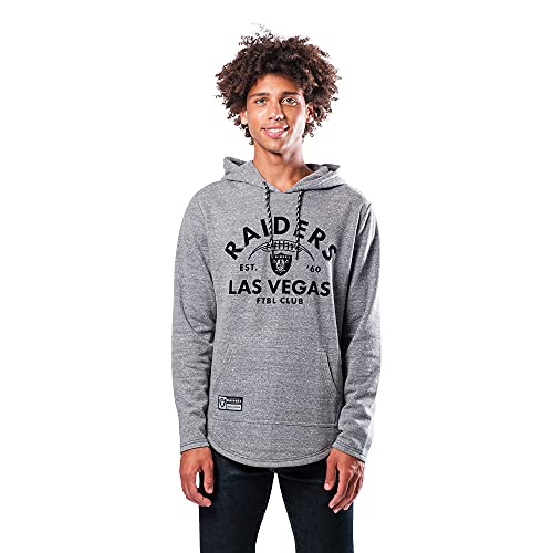 Ultra Game NFL Las Vegas Raiders Mens Fleece Hoodie Pullover Sweatshirt Vintage Logo, Gray Snow, Large