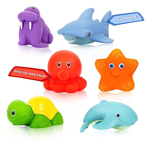 Mold Free Baby Bath Toys for Kids Ages 1-3,No Hole No Mold Sea Animal Bathtub Toys for Infant 6-12-18 Months, Tub Toys Toddlers 2-4 Year Old Boys Girls(6 Pcs with Storage Mesh Bag)