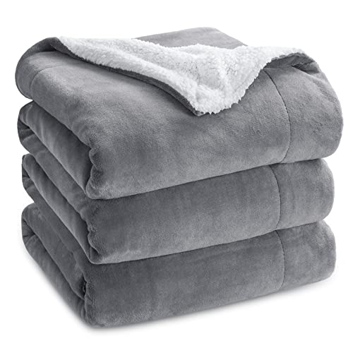 Bedsure Sherpa Fleece King Size Blanket for Bed - Thick and Warm for Winter, Soft and Fuzzy Large Blanket King Size, Grey, 108x90 Inches