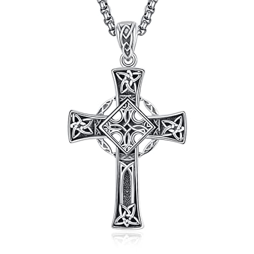 ADMETUS Celtic Cross Necklace for Men Sterling Silver Celtic Knot Necklace Cross Pendant Good Luck Irish Jewelry Celtic Cross Gifts for Men