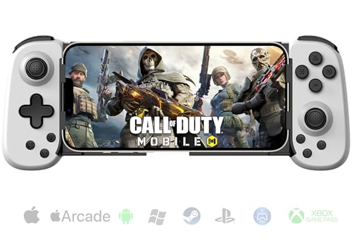 Wireless Controller for iPhone/Android/PC/iPad/Tablet/Appl Arcade MFi Games/Switch/PS4, Support Streaming on PS/Xbox/PC Console, Cloud Gaming Gamepad Joystick - Turbo/6-Axis Gyro/Dual Motors - White