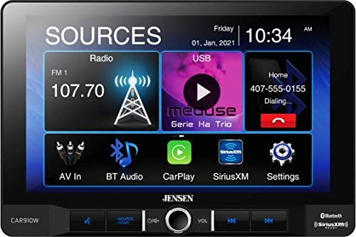 Jensen CAR910W 9 inch Mechless Multimedia Receiver with Wireless and Wired Apple CarPlay l Supports Android Devices l SiriusXM-Ready l Built-in Bluetooth l 240 Watts MOSFET Power (60W x 4)