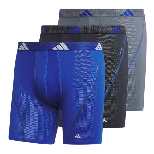 adidas Men's Performance Mesh Boxer Brief Underwear (3-Pack) Engineered for Active Sport with All Day Comfort, Soft Breathable Fabric, Team Royal Blue/Legend Ink Blue/Onix Grey, Medium