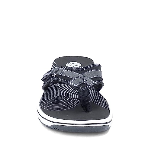 Clarks Women's Breeze Sea Flip-Flop, Black Synthetic, 9