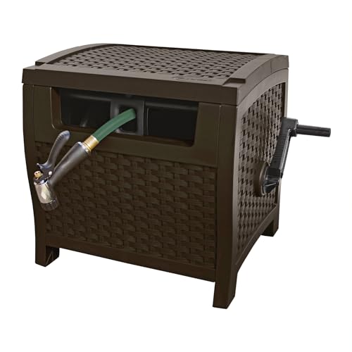 Suncast 175 ft. Wicker Style Resin Hose Hideaway with Hose Guide, Java, Mocha Brown