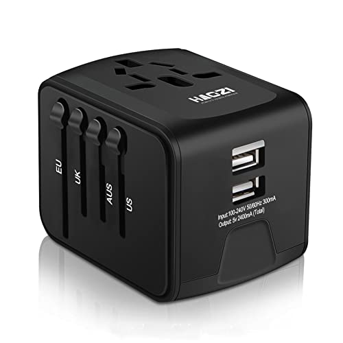 HAOZI Universal Travel Adapter, All-in-one International Power Adapter with 2.4A Dual USB, European Adapter Travel Power Adapter Wall Charger for UK, EU, AU, Asia Covers 150+Countries (Blue)