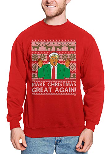 Haase Unlimited Make Christmas Great Again - Trump Ugly Unisex Crewneck Sweatshirt (Red, Large)