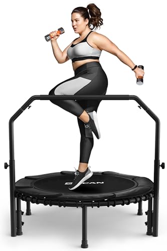 BCAN 450 LBS Foldable Mini Trampoline, 40' Fitness Trampoline with Adjustable Handle Bar, Bungees, Stable & Quiet Exercise Rebounder for Kids Adults Indoor/Garden Workout-Black