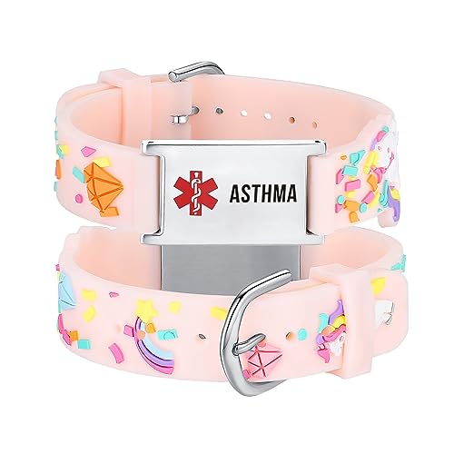 LinnaLove-asthma Medical id bracelet Parents gift to Son, daughter, brother, sister-Pink little sheep