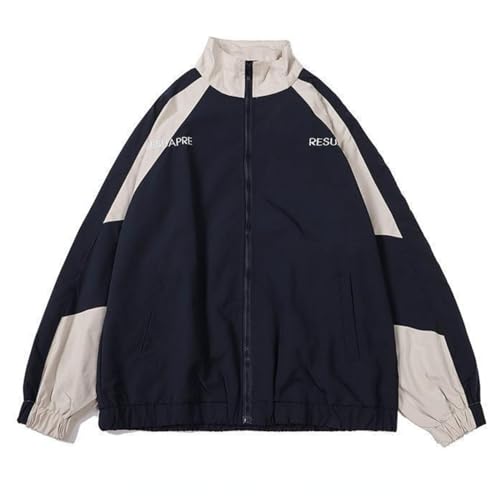 Pbkabiug Vintage Women Jackets Hip Hop Style Patchwork Windbreak Unisex Streetwear Lightweight Jackets Bomber Jackets (Blue,M,Medium)