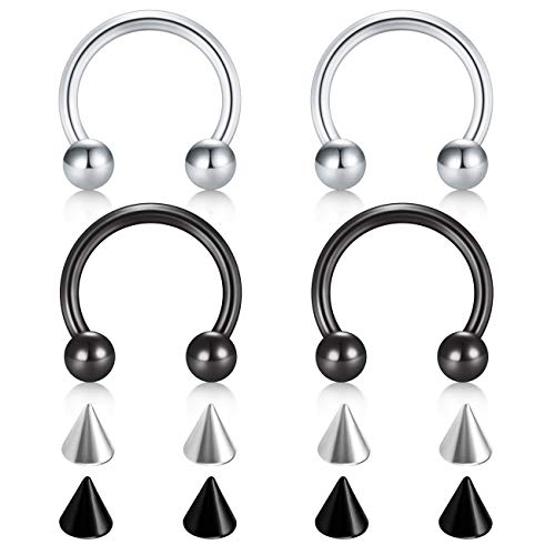 D.Bella 18G Surgical Steel Nose Septum Horseshoe Hoop Eyebrow Lip Navel Belly Nipple Piercing Ring 10mm Helix Tragus Daith Rook Earrings w Replacement Spikes