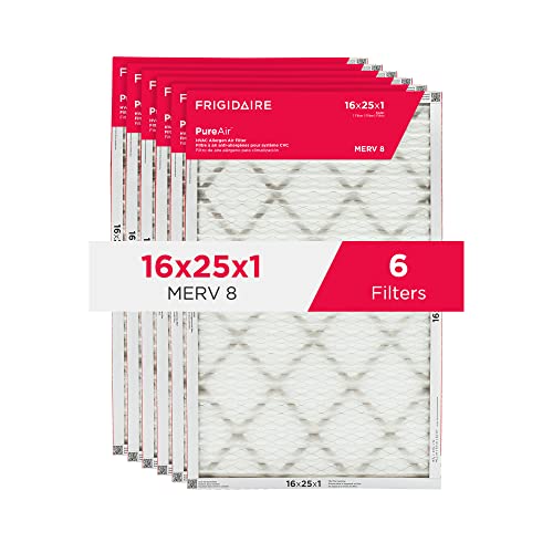 Frigidaire PureAir 16x25x1 MERV 8 Allergen Electrostatic Pleated Air Conditioner HVAC AC Furnace Filters - 6 Pack (exact dimensions 15.81 X 24.81 X 0.81)
