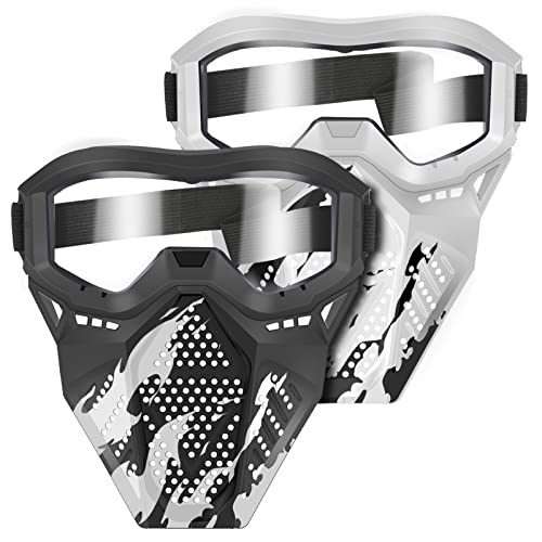 POKONBOY Upgraded 2 Pack Tactical Mask, Mask with Goggles Compatible with Nerf Rival, Apollo, Zeus, Khaos, Atlas, Artemis and N-Strike Elite Blasters (White & Black)